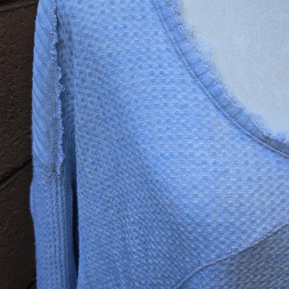 Free People Raw Hem Baby Blue Flowy Long Sleeve Thermal Top